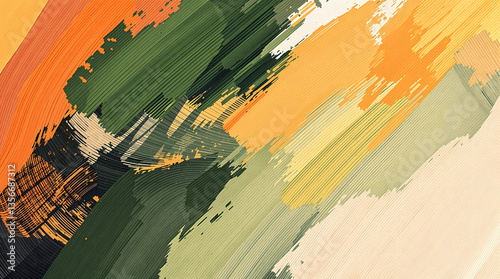 Abstract Brushstroke Background, Expressive Harmony, Warm Terracotta & Olive Green, Blended Transitions. 
