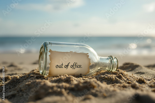 Message in a bottle signifying out of office near beach escape relaxation