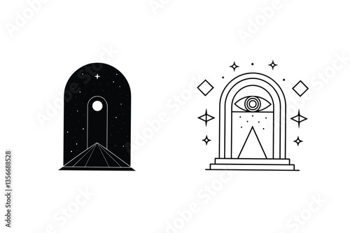 Mystical Arched Gateways Celestial, Cosmic, Pyramid, Eye, Starry