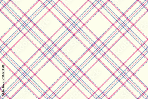 Patterned plaid check fabric, complexity pattern texture seamless. Mexican background tartan textile vector in ivory and pink colors.