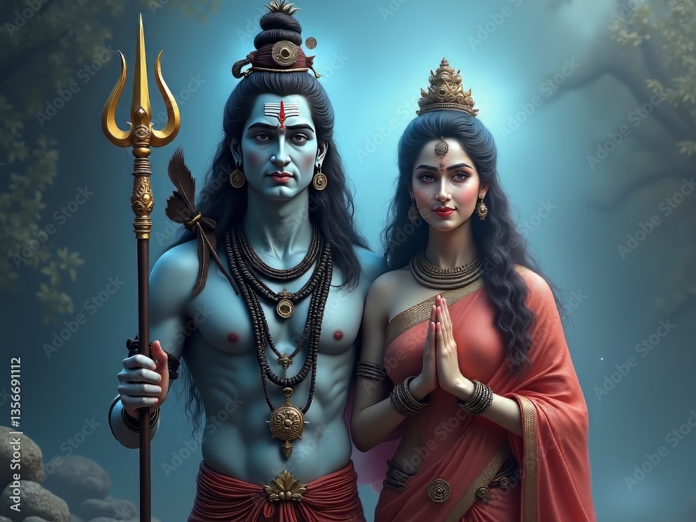 Obraz premium Divine union of Lord Shiva and Goddess Parvati