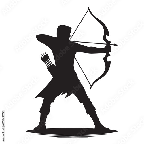 Mystical Archer silhouette, infused with an aura of legendary skill - Archer illustration - Minimalist Archer vector - A fusion of myth and reality


