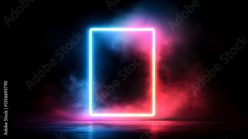 Wallpaper Mural Glowing Neon Blue Red Frame in Dark Smoky Background Torontodigital.ca
