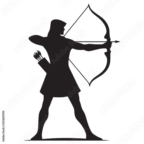 Graceful Archer silhouette, embodying control and fluid movement - Archer illustration - Minimalist Archer vector - A fusion of strength and finesse

