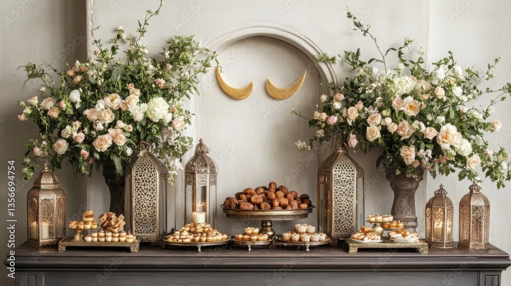 An elegant mantelpiece decorated with golden crescents An elegant mantelpiece decorated with golden crescents