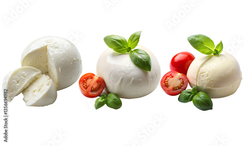 Mozzarella cheese isolated, Fresh mozzarella collection, Piece of white mozzarella isolated