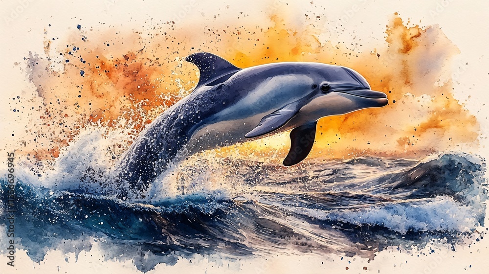 Obraz premium A Vibrant Dolphin Playfully Leaping Over Majestic Ocean Waves