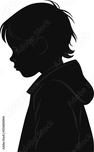 Sad Boy Silhouette in Hoodie - Emotional Black Vector Illustration