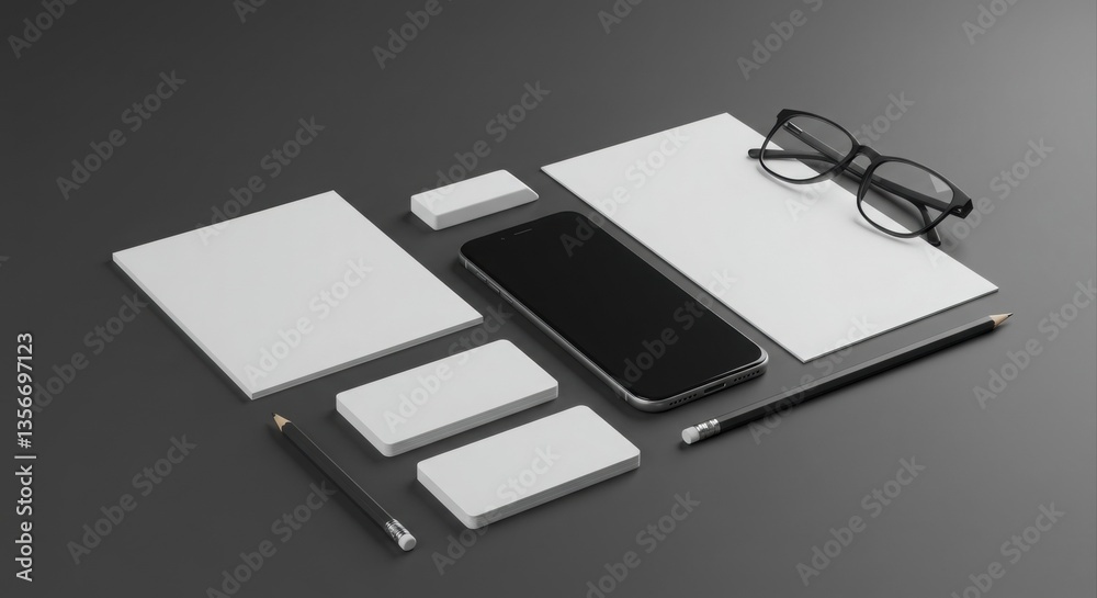 Blank branding mockups on dark surface Blank branding mockups on dark surface