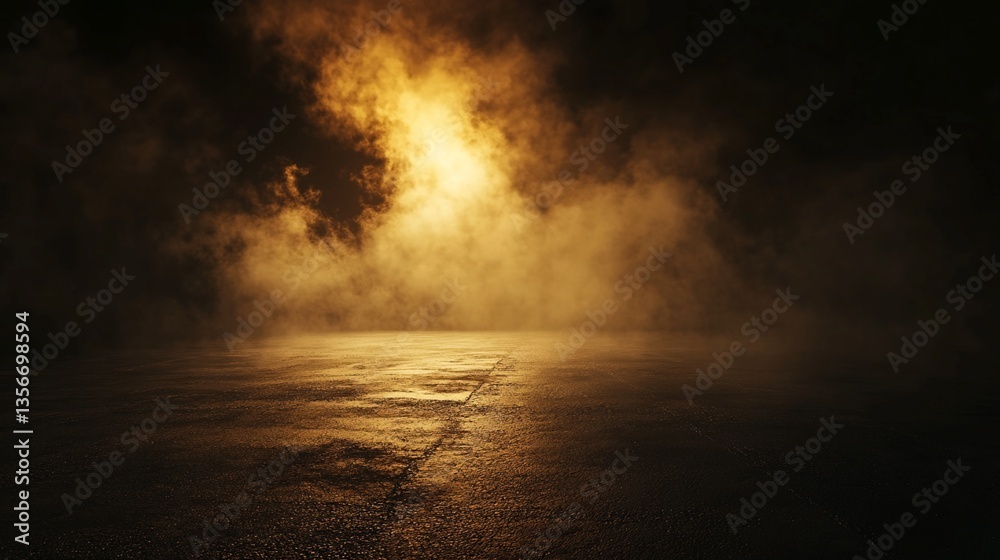 Illuminated Asphalt Ground with Smoke