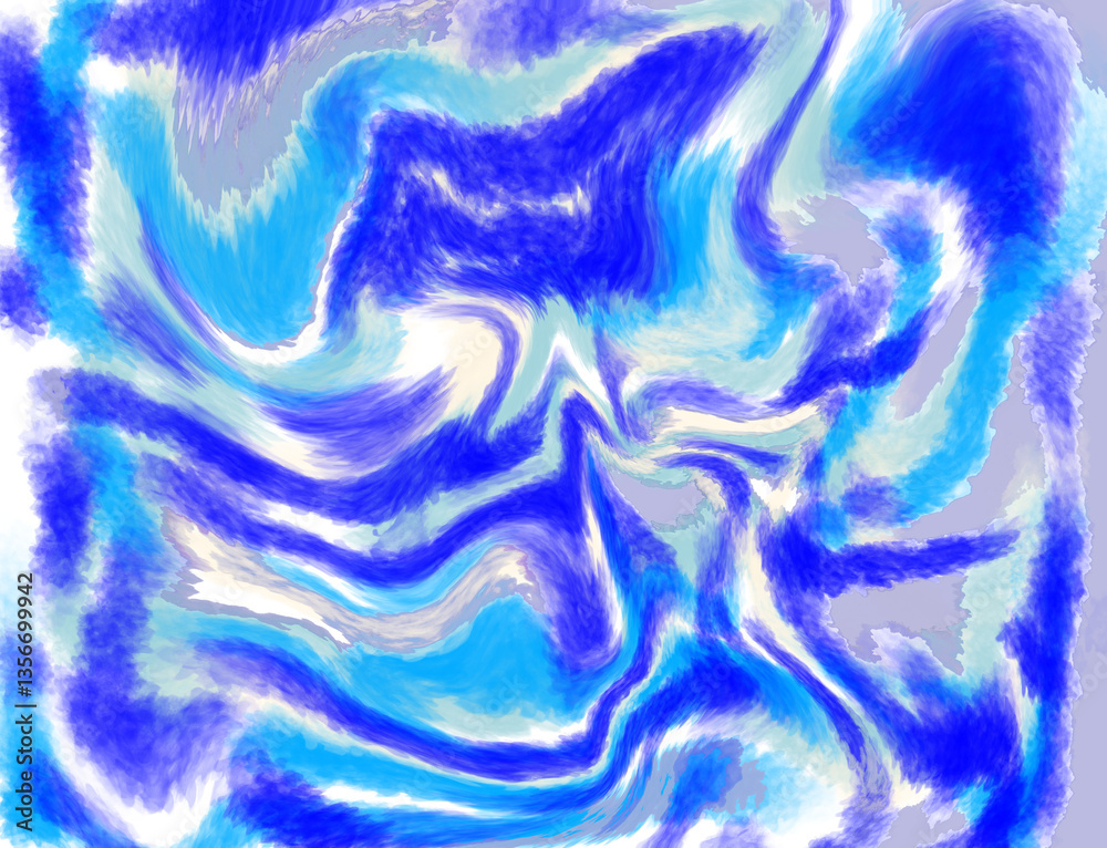 Fototapeta premium Abstract digital painting with dynamic blue, white, and gray swirls, creating a fluid and energetic composition. Ideal for backgrounds and artistic designs.