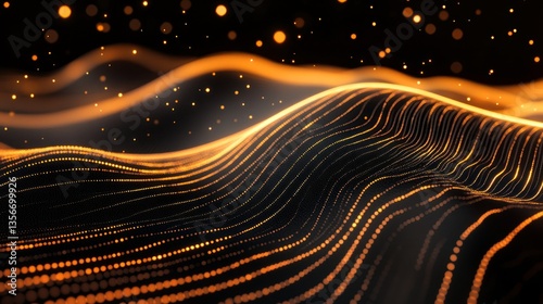 Abstract gold wave particles background.