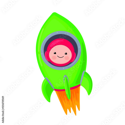 Astronaut in a Green Rocket – Cute Cartoon Space Illustration. This cute cartoon-style vector illustration is perfect for children’s projects, space-themed designs, posters, stickers, and more.