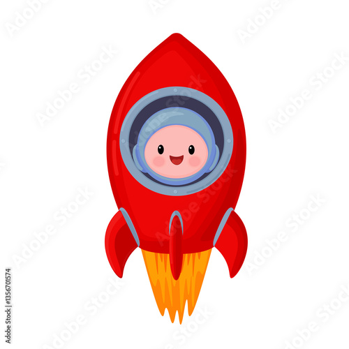 Astronaut in a Red Rocket – Cute Cartoon Space Illustration. A fun and adorable astronaut flying in a bright red rocket, soaring through space. This cute cartoon-style vector illustration is perfect f