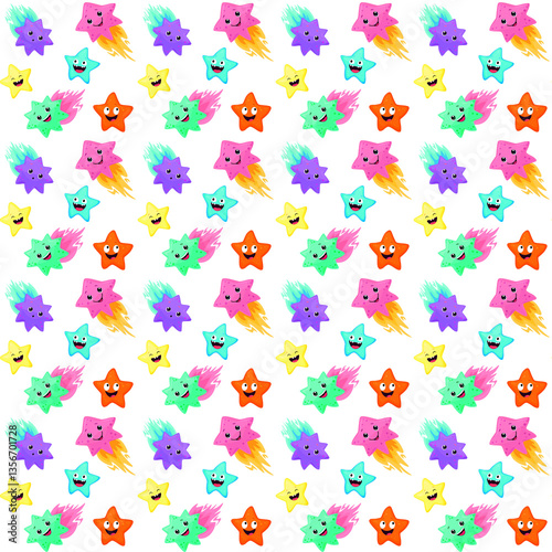 Seamless Pattern with Astronauts, Stars, and Comets – Cute Space Illustration. Perfect for children's projects, space-themed designs, fabrics, wallpapers, gift wrapping, and more.