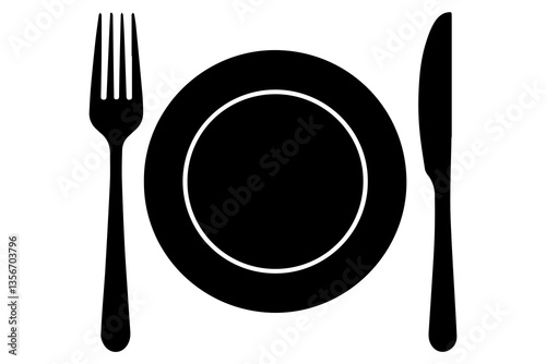Fork, knife, plate and spoon icon silhouette vector illustration
