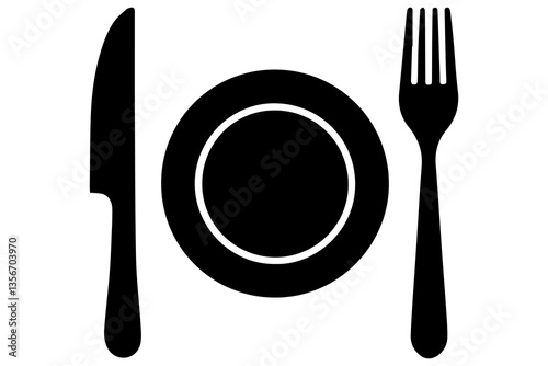 Fork, knife, plate and spoon icon silhouette vector illustration
