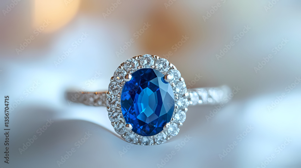 Elegant Sapphire Ring: A captivating close-up captures a stunning sapphire ring, showcasing the brilliance of the sapphire gemstone and the delicate detail of the surrounding diamonds. Elegant Sapphire Ring: A captivating close-up captures a stunning sapphire ring, showcasing the brilliance of the sapphire gemstone and the delicate detail of the surrounding diamonds.