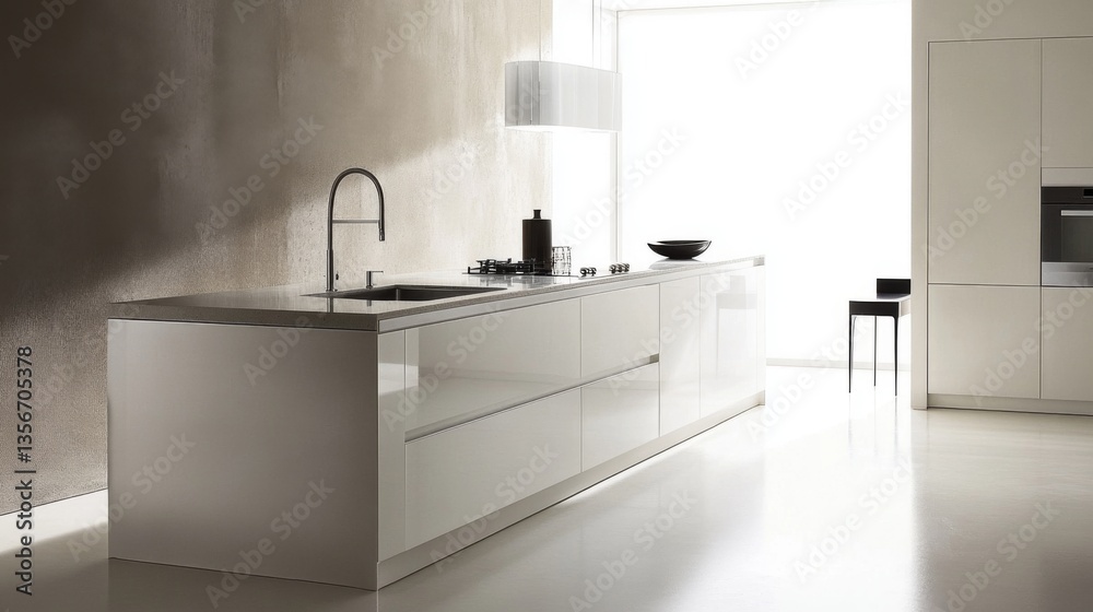 A modern kitchen with a minimalist design, featuring white cabinetry, a clean countertop with minimal accessories, and an integrated sink, emphasizing simplicity and functionality. A modern kitchen with a minimalist design, featuring white cabinetry, a clean countertop with minimal accessories, and an integrated sink, emphasizing simplicity and functionality.