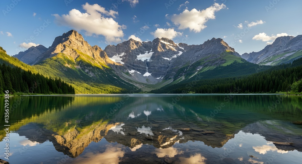 Beautiful mountain lake with snow mountains, summer. Beautiful mountain lake with snow mountains, summer.