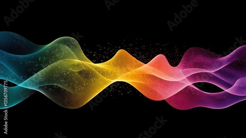 Abstract rainbow wave flowing on black background.