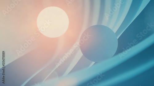 Abstract pastel blue and orange sphere in curved lines.