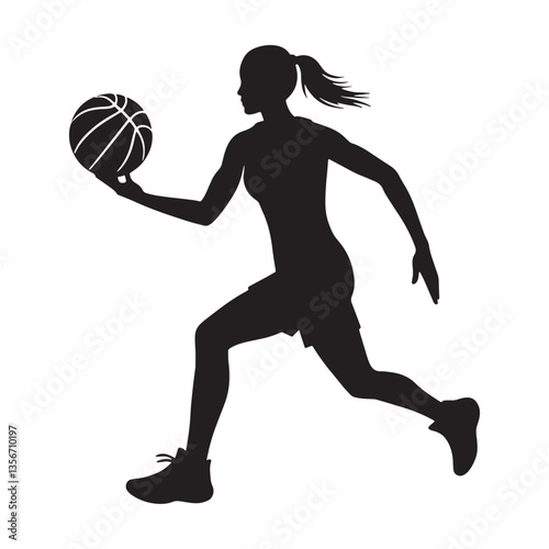 Skilled Ball Handler Basketball Player silhouette, controlling the tempo - Basketball illustration - Minimalist Basketball vector - Dribbling mastery


