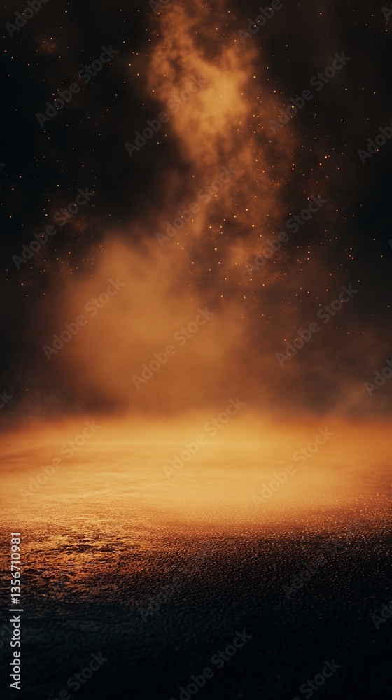 Obraz premium Orange Smoke and Particles Over Dark Surface
