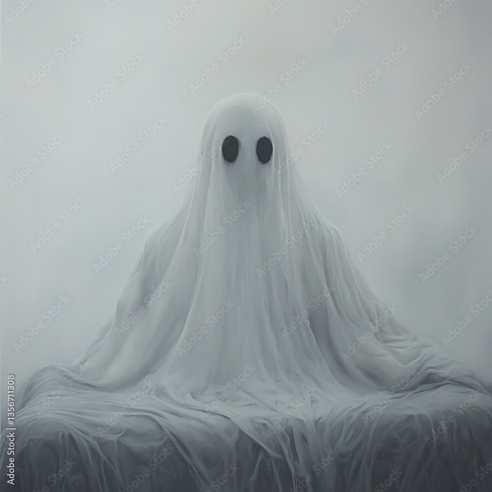 Ethereal Figure Cloaked in White Fabric, Mysterious and Dreamlike. Ethereal Figure Cloaked in White Fabric, Mysterious and Dreamlike.