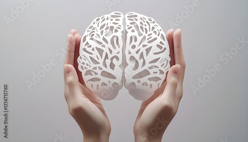 A high-definition image of hands holding a paper cutout of a human brain shape, symbolizing creative intelligence and awareness of neurological conditions 