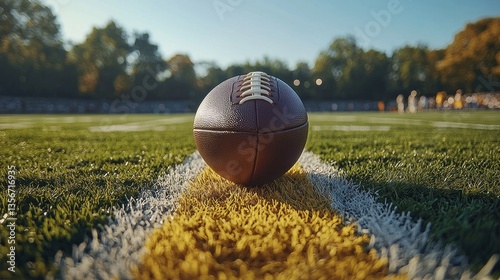 Football on the line of scrimmage, anticipation of competition day