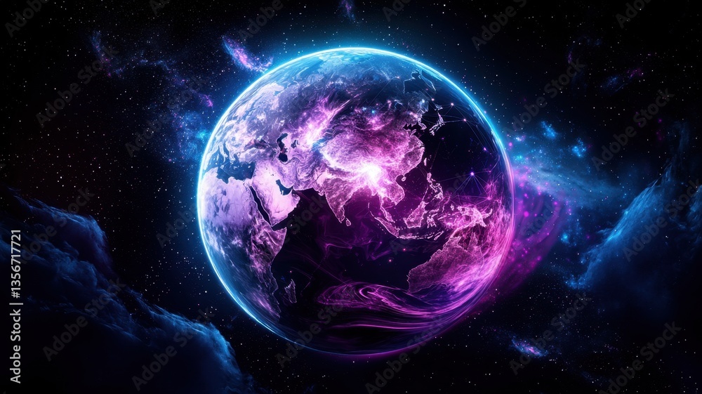 Fototapeta premium abstract holographic world globe with many connection points symbolizing and media social life for business wallpaper background