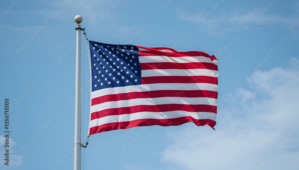 The US flag is fluttering. The US flag is fluttering.