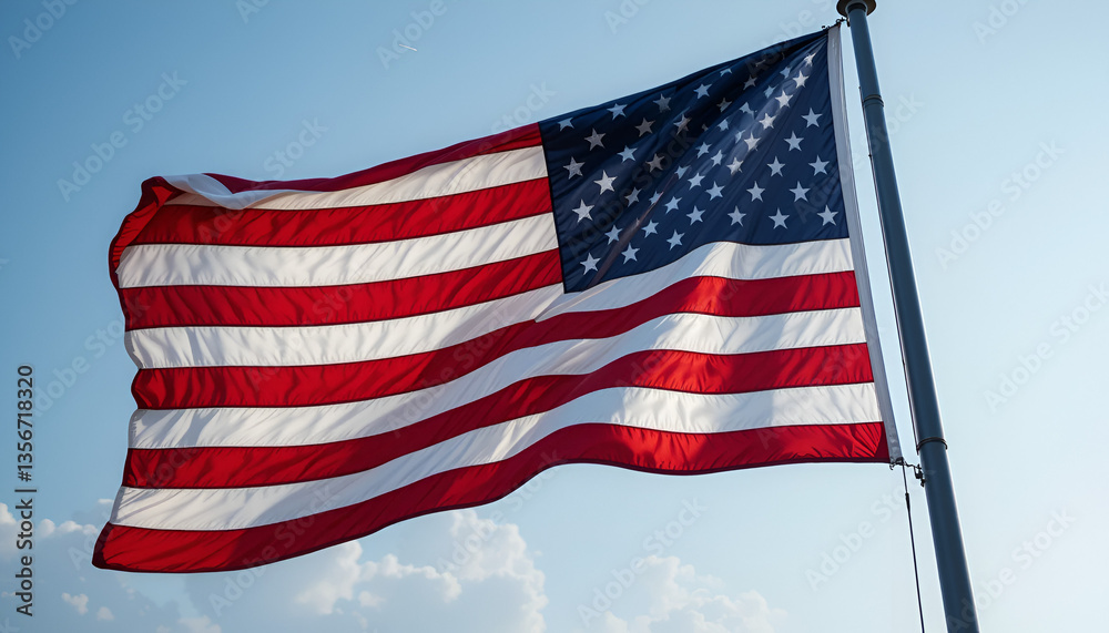 Obraz premium The US flag is fluttering.