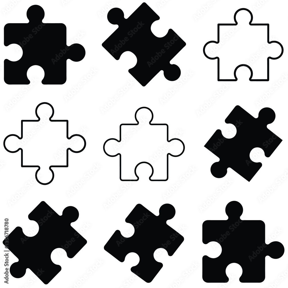 Simple Black and White Jigsaw Puzzle Pieces Simple Black and White Jigsaw Puzzle Pieces