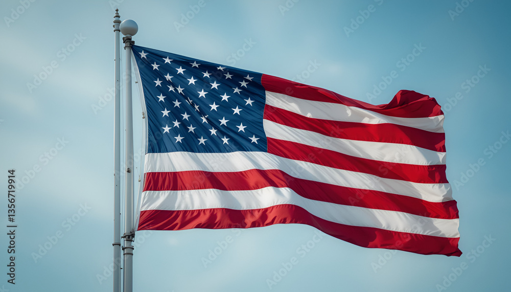 Fototapeta premium The US flag is fluttering.