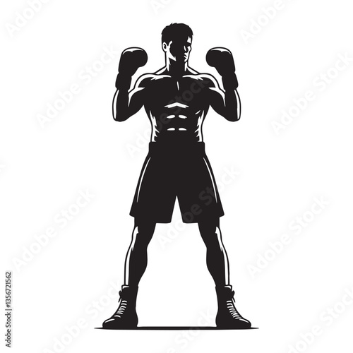 Dynamic Boxer silhouette, delivering a forceful punch - Boxer illustration - Minimalist Boxer vector - Precision and power

