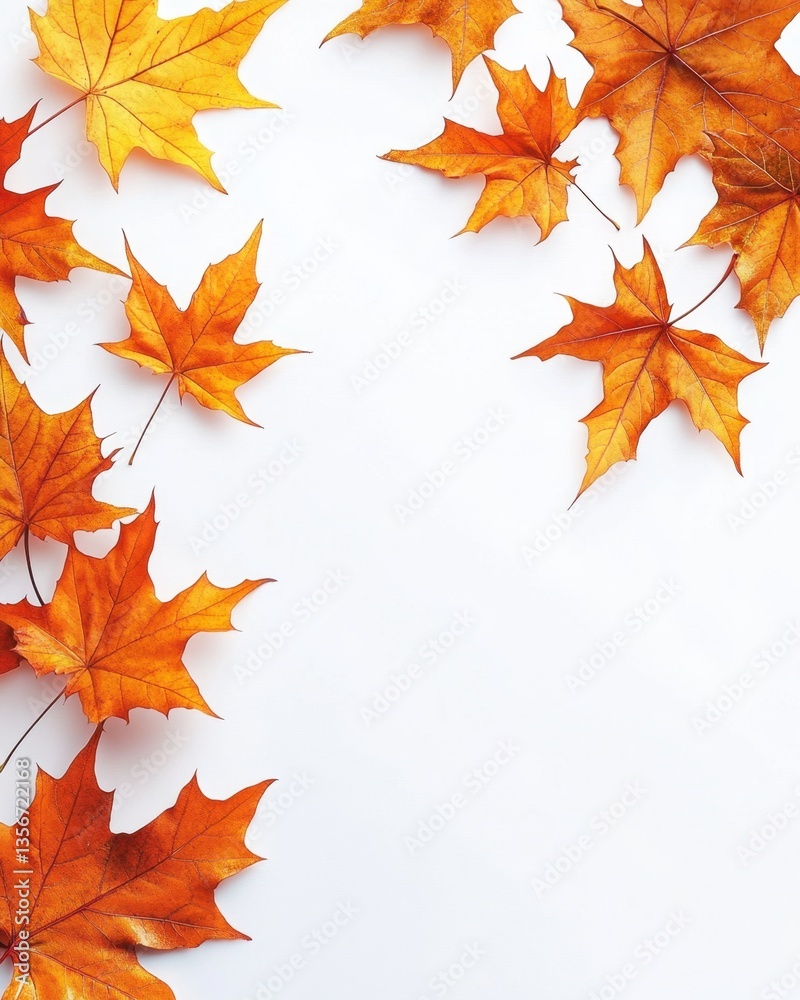 Obraz premium Autumnal Elegance Maple Leaves Displayed on Pristine White Backdrop Capturing the Essence of Fall Season in a Minimalist Style