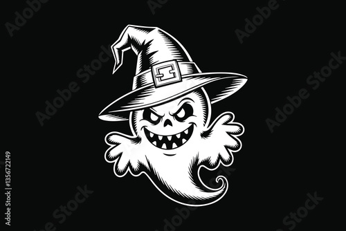 ghost witch hat Black and White Vector