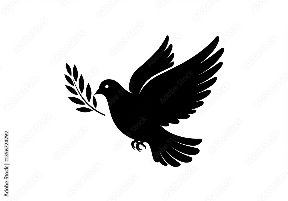 Obraz premium A black silhouette of a dove in flight clutching