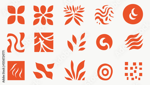 Elegant floral motifs: A compilation of diverse orange botanical illustrations in a range of modern graphic styles, perfect for contemporary design projects. 
