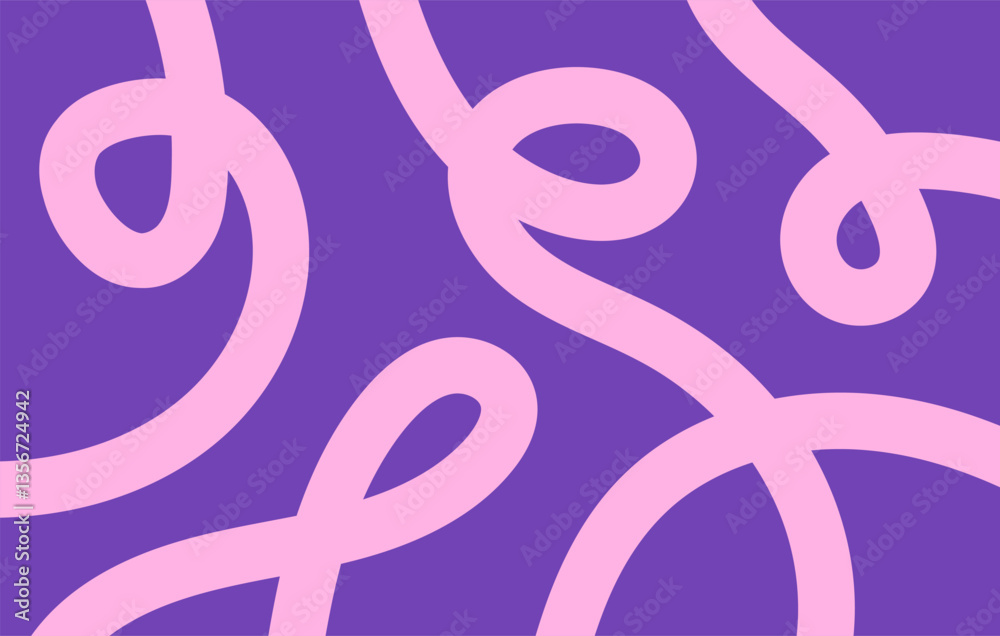 Abstract horizontal  background with dynamic linear waves. Trendy vector illustration in style retro 60s, 70s. Pink and purple colors