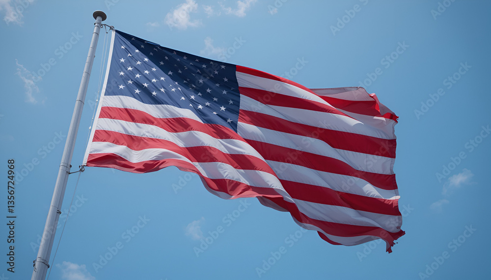 Obraz premium The US flag is fluttering.