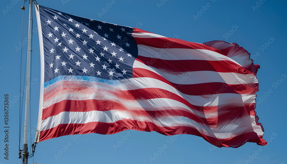 Obraz premium The US flag is fluttering.