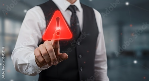 Cybersecurity Alert Systems, Digital Warning Signs, Futuristic Risk Management, Technological Hazard Detection, Virtual Security Threats.
