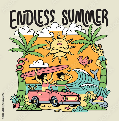 endless summer vector cute illustration