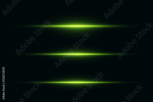 Green neon lines of speed and light, horizontal beam effect.