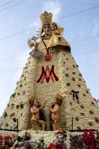 Floral mantle of Our Lady of the Forsaken in Valencia's Plaza de la Virgen, made with carnations during the 2025 Fallas in Valencia. Tribute to the victims and volunteers of the 2024 DANA floods.