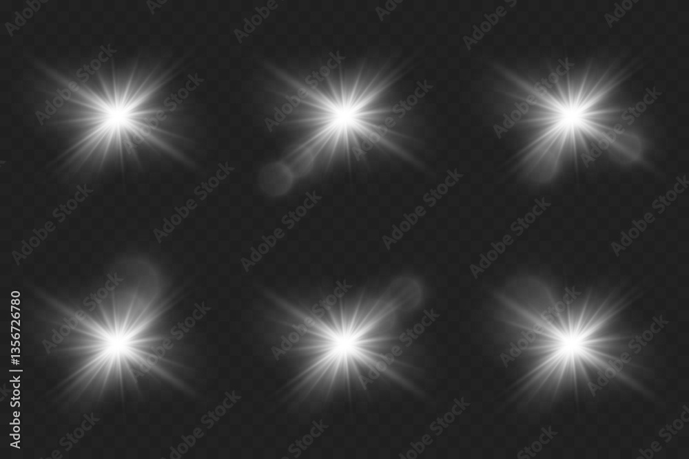 Set of white special effects of light and flashes, lens flare. Set of white special effects of light and flashes, lens flare.