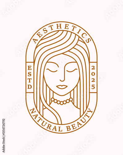 beautiful woman line art with oval badge